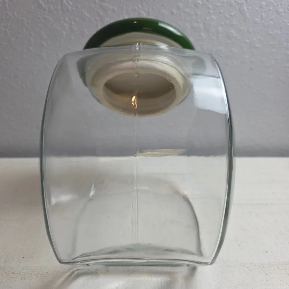 Vintage Glass Slant Cookie Jar‎ Hand Painted Apple Checkered Lid Airtight Seal